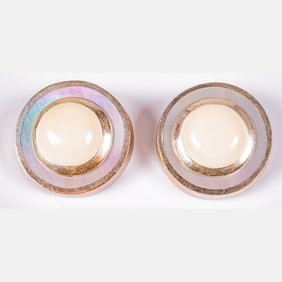 Pair Of Patricia Von Musulin Sterling Silver, Glass And Mother Of Pearl Clip Earrings