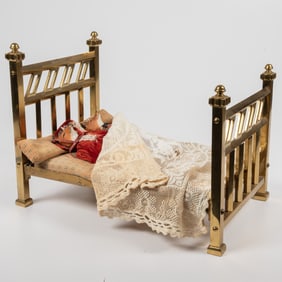 Brass Doll's Bed and Fox Dolls