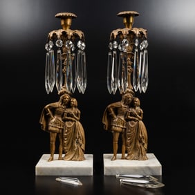 Pair of Brass and Glass Figural Girandoles