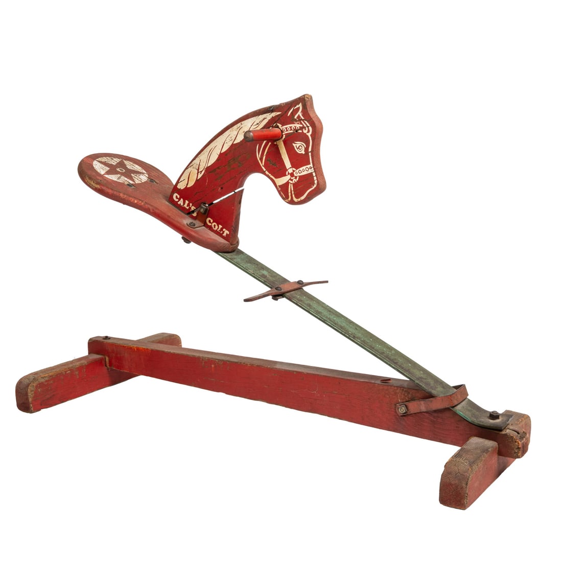 Cal's Colt Child's Riding Horse Toy: A Cal's Colt Child's Riding Horse Toy, Original paint H: 23 W: 36 D: 17 in. From the R-Place Diner and Truck Stop, Morris, IL.