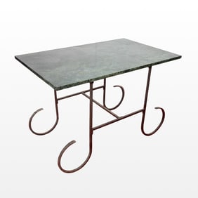 Austrian Wrought Metal and Green Marble Table