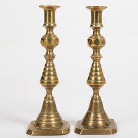 Pair of Brass Beehive Candlesticks