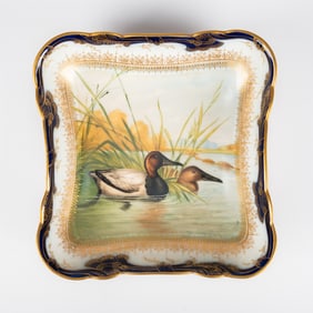 Porcelain Painted Dish Depicting Ducks after Alexander Pope Jr.