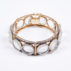 Hinged Diamond, Ruby and Quartz Cuff