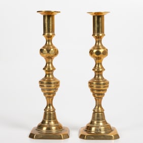 Pair of Brass Beehive Candlesticks