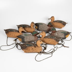 Eight LL Bean Painted Cork Duck Decoys