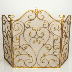 A Three Panel Brass Fire Screen