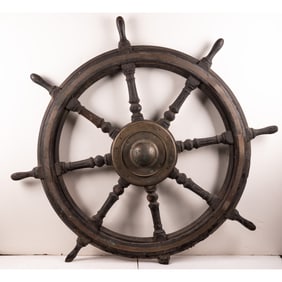 Eight Spoke Oak & Brass Ship's Wheel