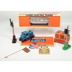 Nine Lionel Boxes with John Hancock Dining Car and Navy Yard Switcher