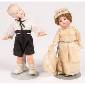 Two German Bisque Porcelain Dolls