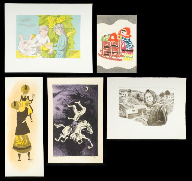 A Miscellaneous Collection of Decorative Lithographs, 2: A Miscellaneous Collection of Decorative Lithographs, 20th Century, Including the Headless Horseman by William Gropper. Largest sheet dimensions: h: 21.5 x w: 16.5 in. *** Please inquire for shipping