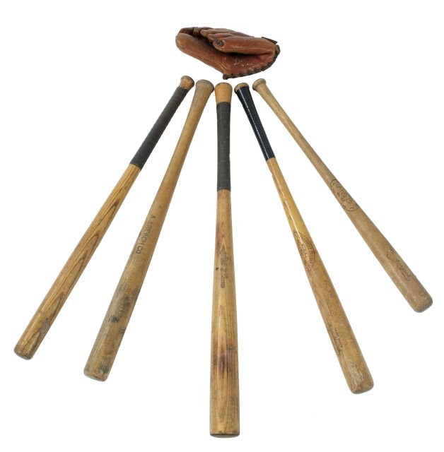 A Miscellaneous Collection of Vintage Baseball Bats: A Miscellaneous Collection of Vintage Baseball Bats by Various Makers, 20th Century, Including a Louisville Slugger Roger Hornsby 1930, a Cracker Jack No. 2 by H & B, and others. Together with a vinta