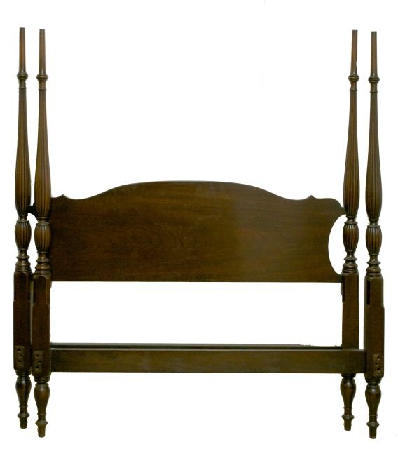 A Mahogany Four Poster Canopy Bed, 20th Century.: A Mahogany Four Poster Canopy Bed, 20th Century. Dimensions: h: 72 x w: 54 x d: 82.5 in. *** Please inquire for shipping estimate prior to bidding. Shipping costs may exceed item values. ***