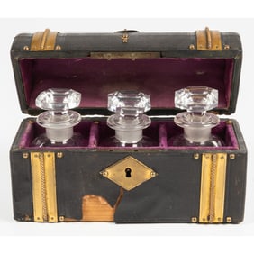 French Leather and Brass Perfume Casket