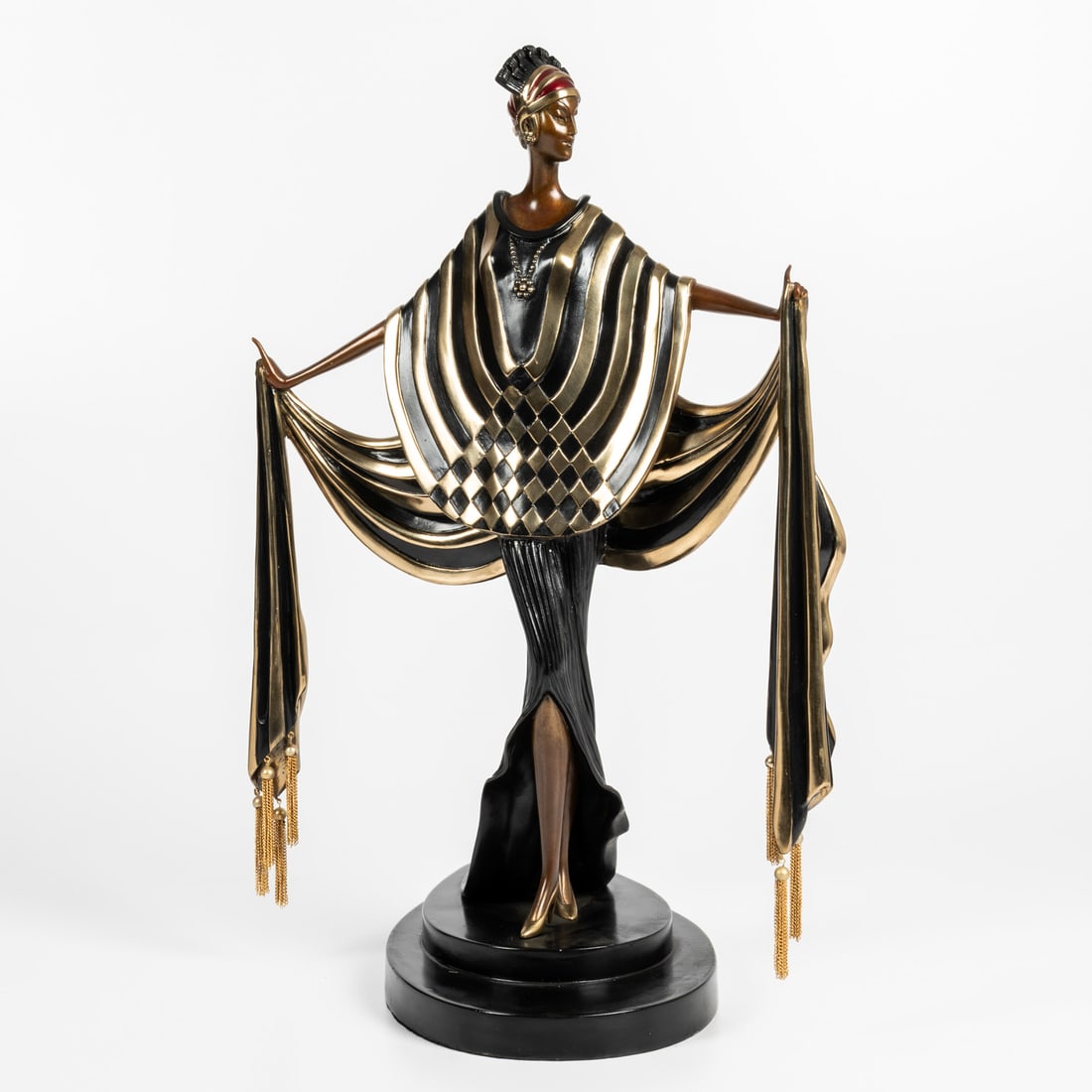 Erte (Romain De Tirtoff) (French/Russian, 1892-1990): Erte (Romain De Tirtoff) (French/Russian, 1892-1990) Opening Night, Bronze, Numbered 43/375, Signed on back of sleeve, SevenArts Foundry Mark, Impressed Chalk and Vermilion and SevenArts. Mounted on a