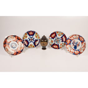 Japanese Imari Plates And Cloisonné Urn