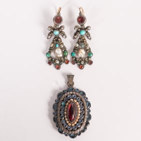 A Pair of Silvered Metal Glass and Pearl Earrings.