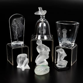 Seven Crystal Decorative Items by Lalique France