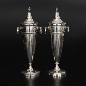 A Pair of Weighted Sterling Silver Lidded Urns