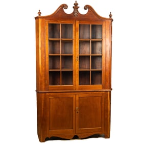 American Cherry and Pine Two Part Corner Cupboard