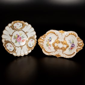 Two Meissen Porcelain Hand Painted Serving Plates