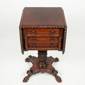 An American Empire Mahogany Three Drawer Drop Leaf Side Table