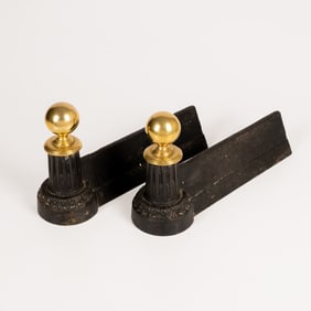 A Pair of Brass and Iron Fire Dogs