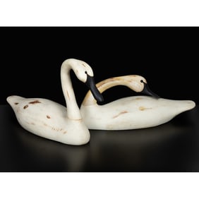 A Pair of French Broad River Painted Carved Wood Swan Decoys