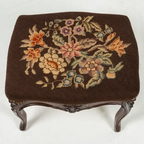 French Provincial Style Carved Mahogany Foot Stool
