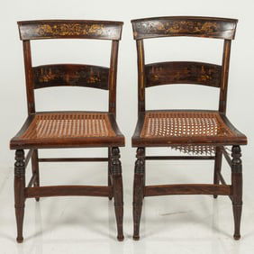 A Pair of American Stencil Painted Side Chairs