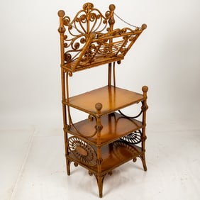 A Wakefield Rattan Company Wicker and Maple Music Stand.