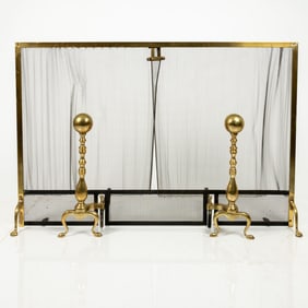 A Pair of Brass Cannonball Andirons