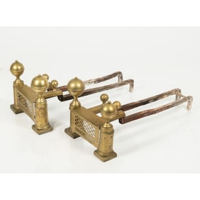 A Pair of American Federal Double Brass Ball Andirons