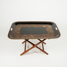 A Stencil Tole Painted Tray on Stand