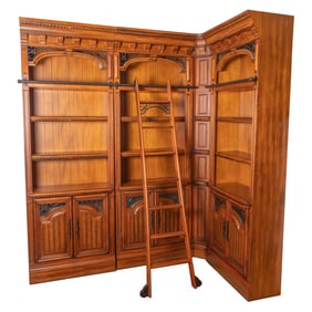 Three Part Bookcase w/Library Ladder