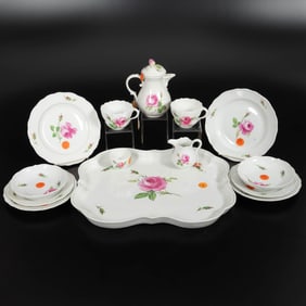 Meissen Porcelain Pink Rose Tea Set