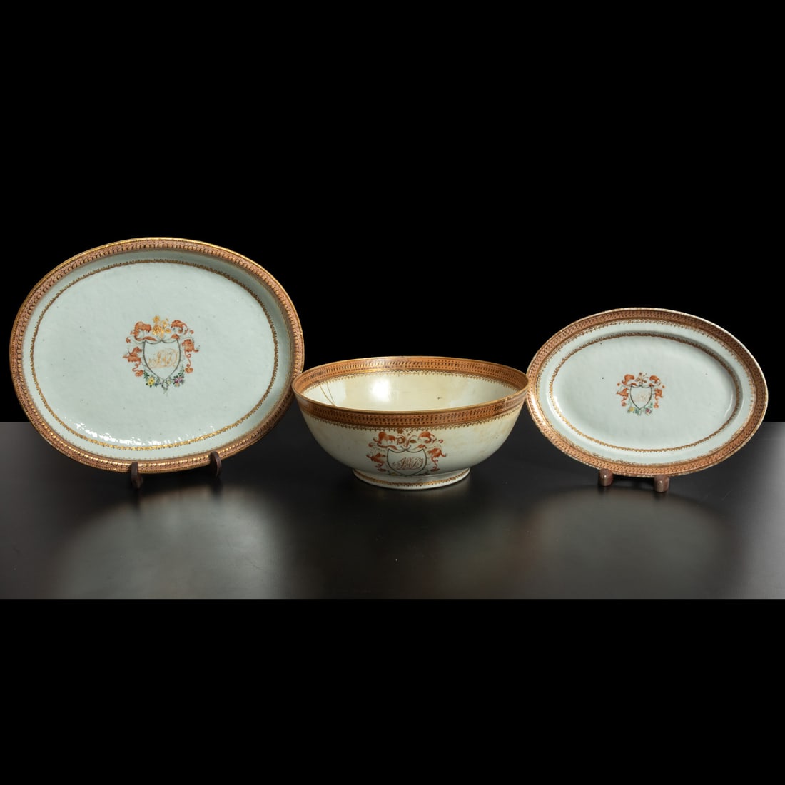 3 Chinese Export Porcelain Armorial Serving Pieces