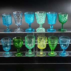 12 EAPG Pressed Glass Goblets