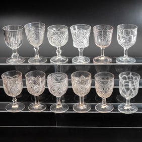 12 EAPG Pressed Glass Goblets