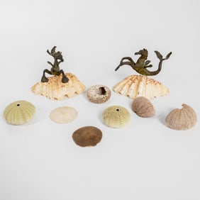 A Pair of Bronze Sea Horses on Shells