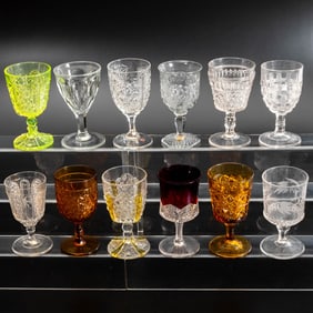 12 EAPG Pressed Glass Goblets