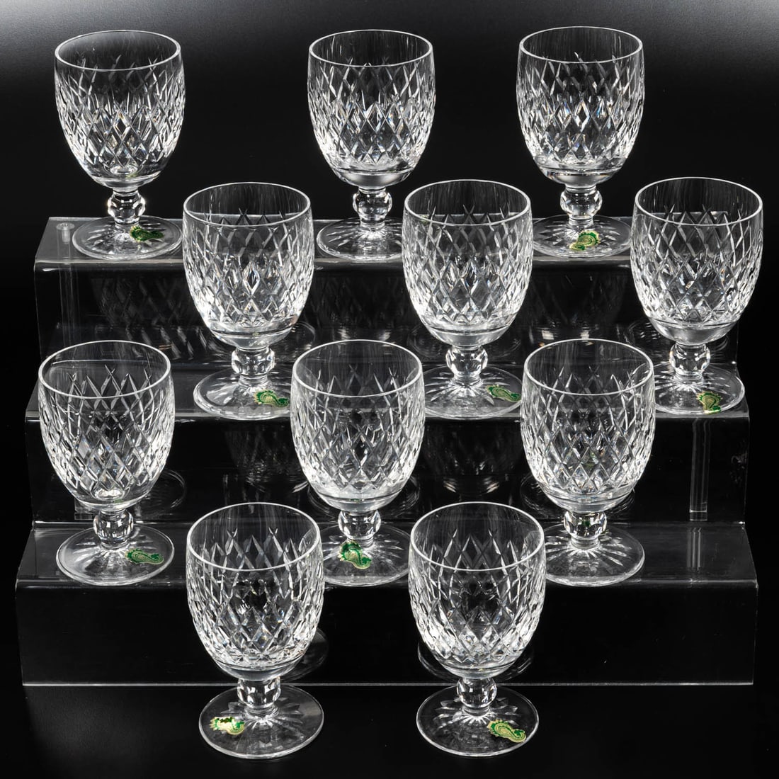 11 Waterford Crystal Boyne Goblets: Eleven Waterford Crystal Boyne Goblets, 20th Century Cut crystal in diamond pattern. H: 5 1/4 W: 3 D: 3 in. From the collection of a Northeast Ohio collector.
