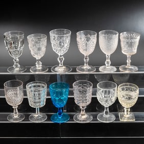 12 EAPG Pressed Glass Goblets