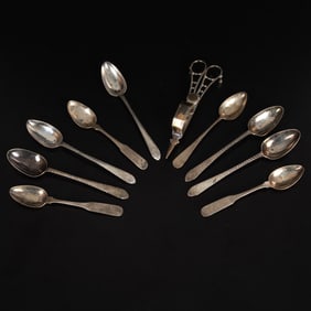 Coin Silver Spoons and Wick Trimmer,