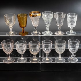 12 EAPG Pressed Glass Goblets
