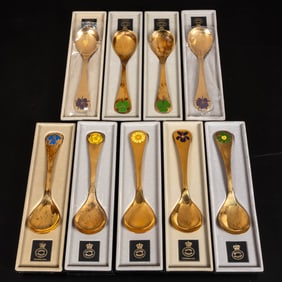 9 Georg Jensen  Vermeil and Enamel Spoons