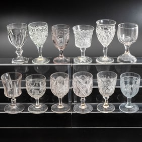 12 EAPG Pressed Glass Goblets