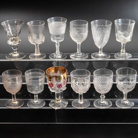 12 EAPG Pressed Glass Goblets