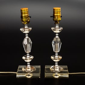 A Pair of Vintage Glass and Chrome Table Lamps