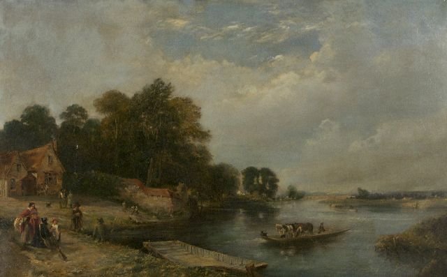 Henry John Boddington (1811-1865) Landscape with River : Henry John Boddington (1811-1865) Landscape with River and Figures, Oil on canvas. Unsigned. Dimensions: h: 22.5 x w: 36 in.